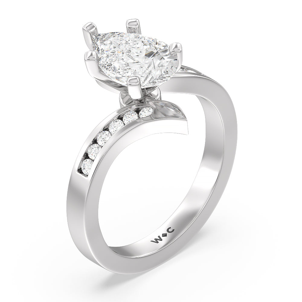 Tapered Diamond Engagement Ring with Pear Cut Diamond in 14KT Platinum view 3
