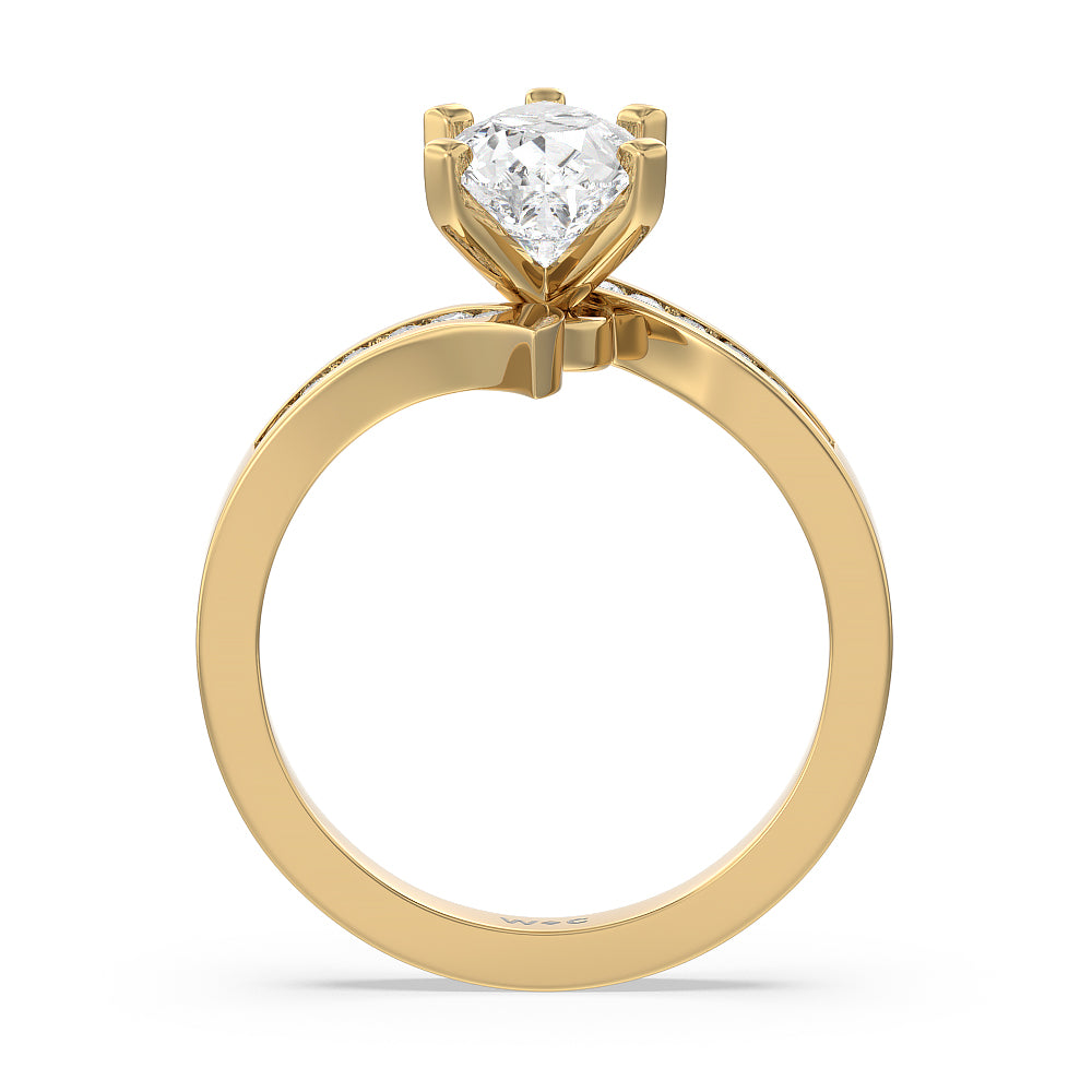 Tapered Diamond Engagement Ring with Pear Cut Diamond in 14KT Yellow Gold view 2
