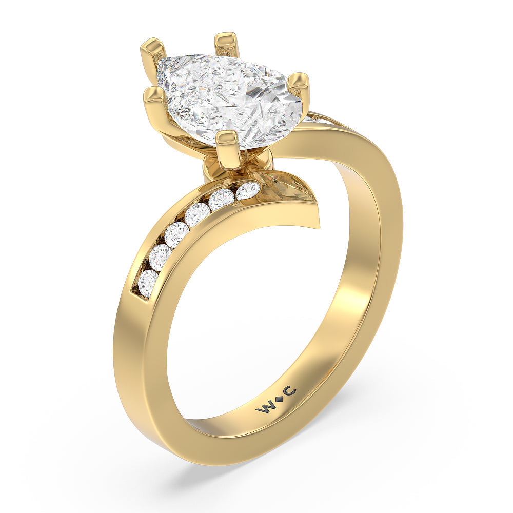 Tapered Diamond Engagement Ring with Pear Cut Diamond in 14KT Yellow Gold view 3
