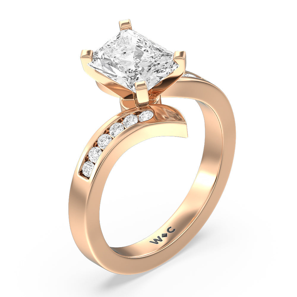 Tapered Diamond Engagement Ring with Radiant Cut Diamond in 14KT Rose Gold view 3
