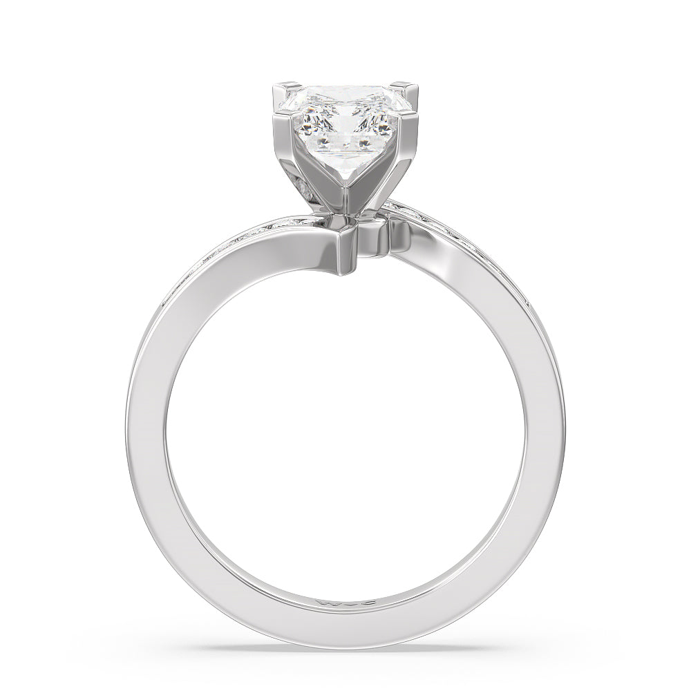 Tapered Diamond Engagement Ring with Radiant Cut Diamond in 14KT Platinum view 2
