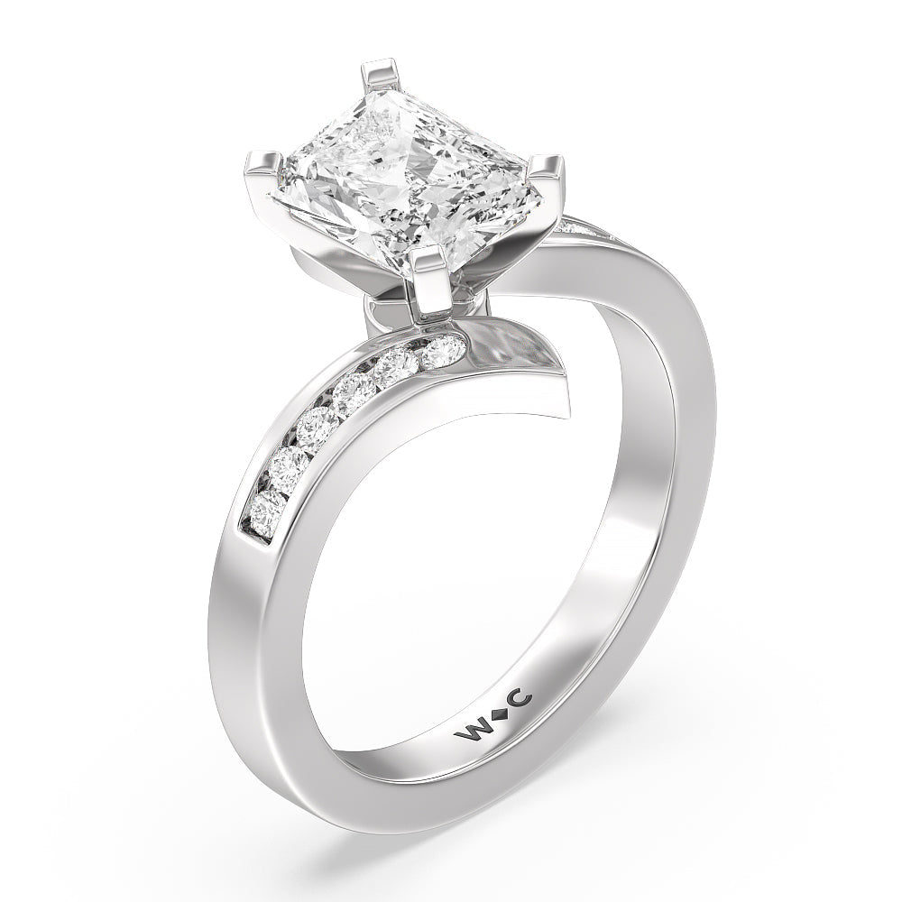 Tapered Diamond Engagement Ring with Radiant Cut Diamond in 14KT Platinum view 3
