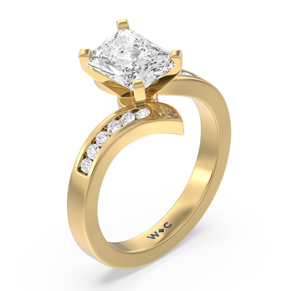 Tapered Diamond Engagement Ring with Radiant Cut Diamond in 14KT Yellow Gold view 3
