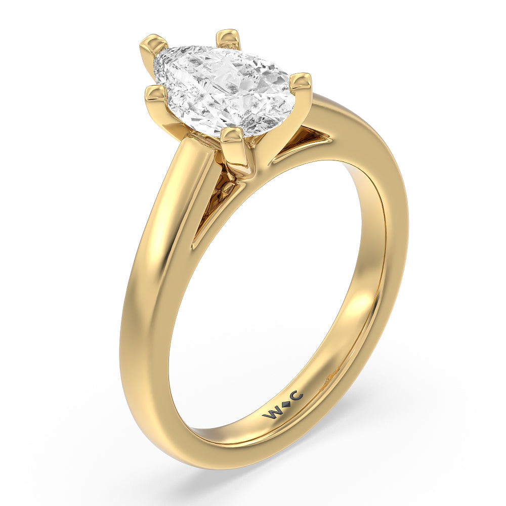 Pear Cut Classic Cathedral Solitaire Engagement Ring with Lab Grown Diamond in 14KT Yellow Gold view 3
