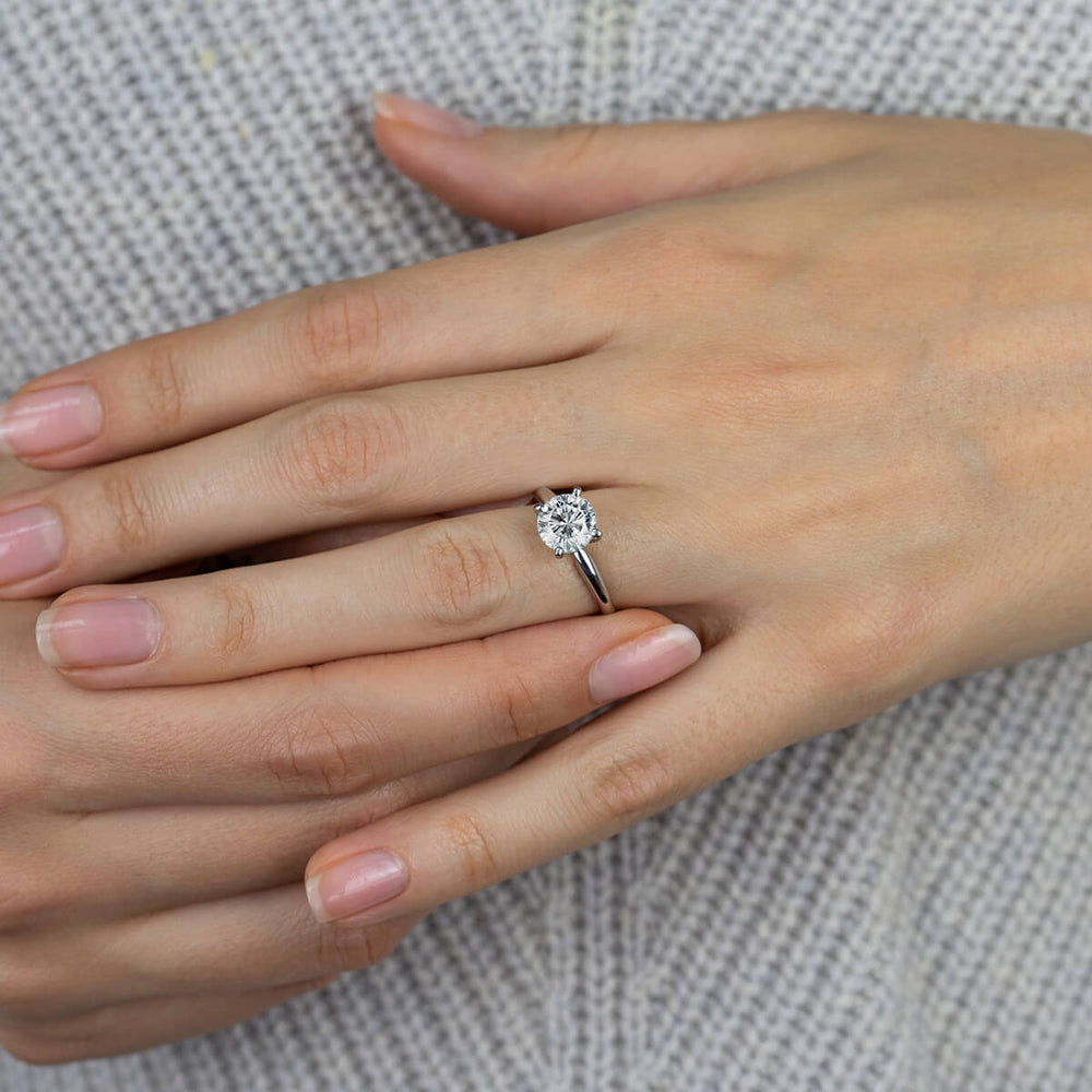Model Wearing Classic Cathedral Solitaire Engagement Ring with Lab Grown Diamond view