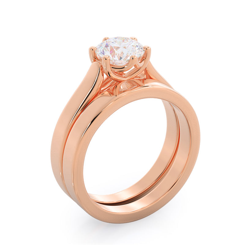 Weaved Cathedral Solitaire Diamond Engagement Ring with Round Cut Diamond in 14KT Rose Gold view 4
