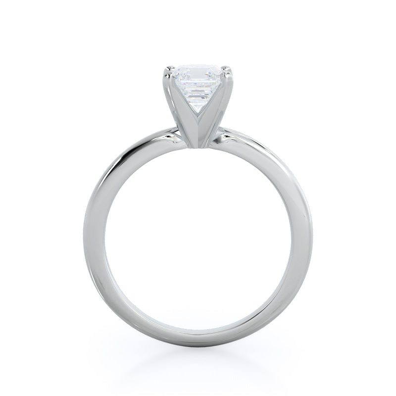 Classic Four Prong Solitaire Diamond Engagement Ring with Asscher Cut Diamond in 14KT Platinum view 2
