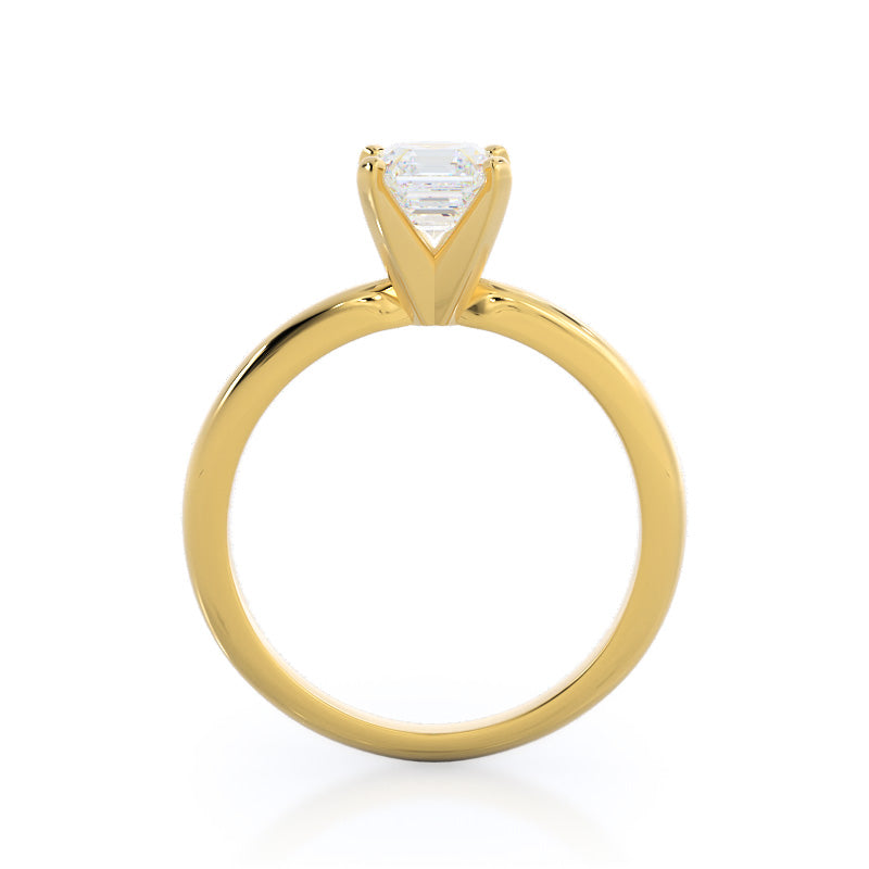 Classic Four Prong Solitaire Diamond Engagement Ring with Asscher Cut Diamond in 14KT Yellow Gold view 2
