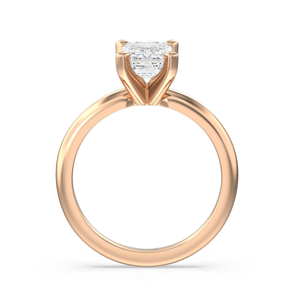 Classic Four Prong Solitaire Diamond Engagement Ring with Emerald Cut Diamond in 14KT Rose Gold view 3
