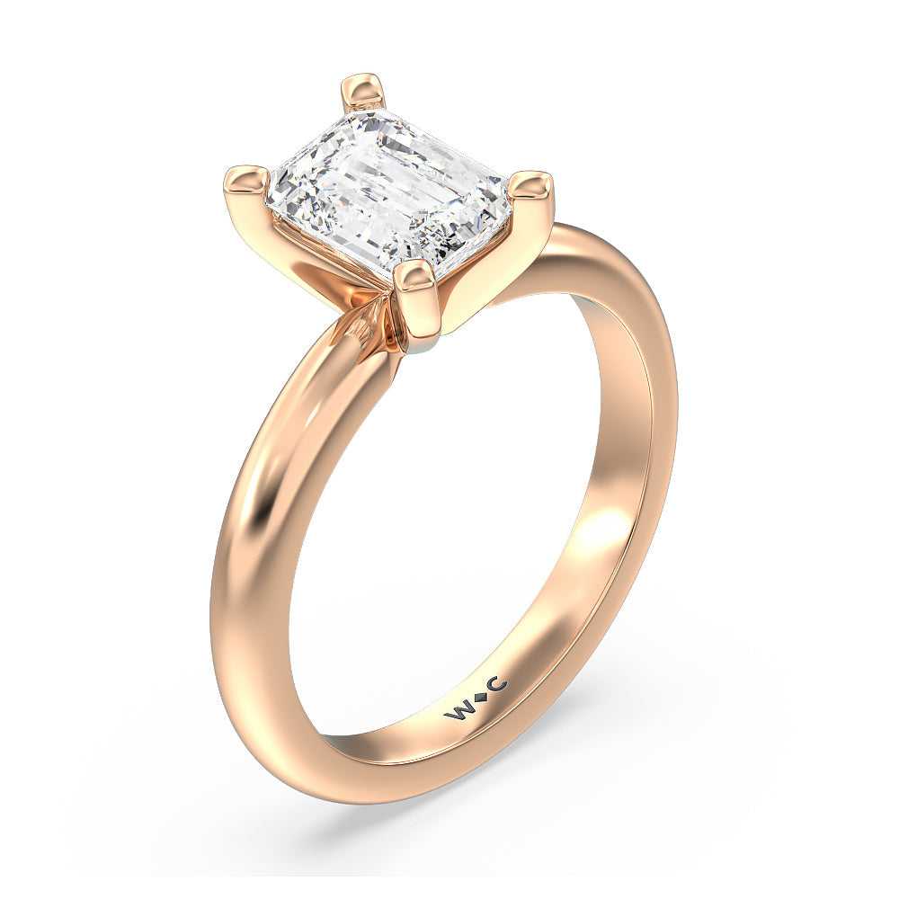 Classic Four Prong Solitaire Diamond Engagement Ring with Emerald Cut Diamond in 14KT Rose Gold view 4
