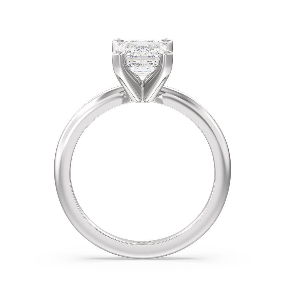 Classic Four Prong Solitaire Diamond Engagement Ring with Emerald Cut Diamond in 14KT Platinum view 3
