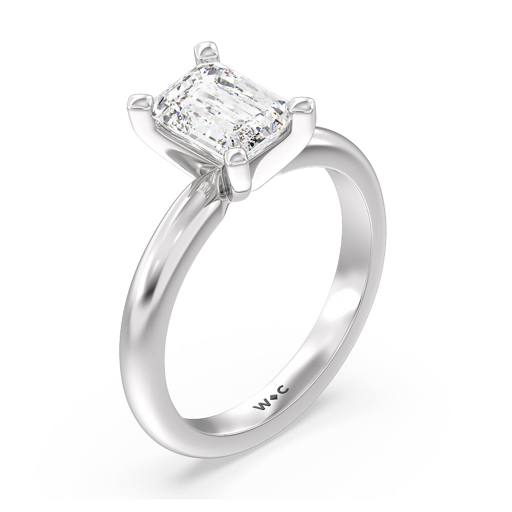 Classic Four Prong Solitaire Diamond Engagement Ring with Emerald Cut Diamond in 14KT Platinum view 4
