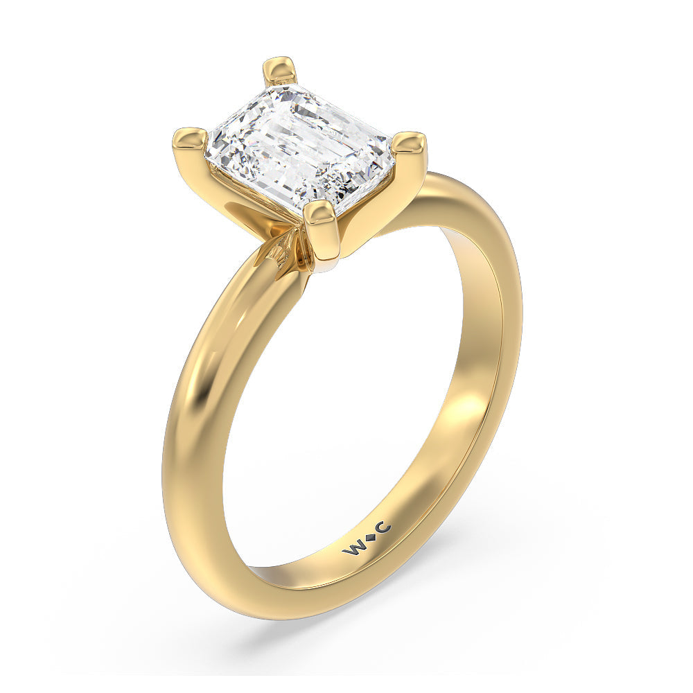 Classic Four Prong Solitaire Diamond Engagement Ring with Emerald Cut Diamond in 14KT Yellow Gold view 4
