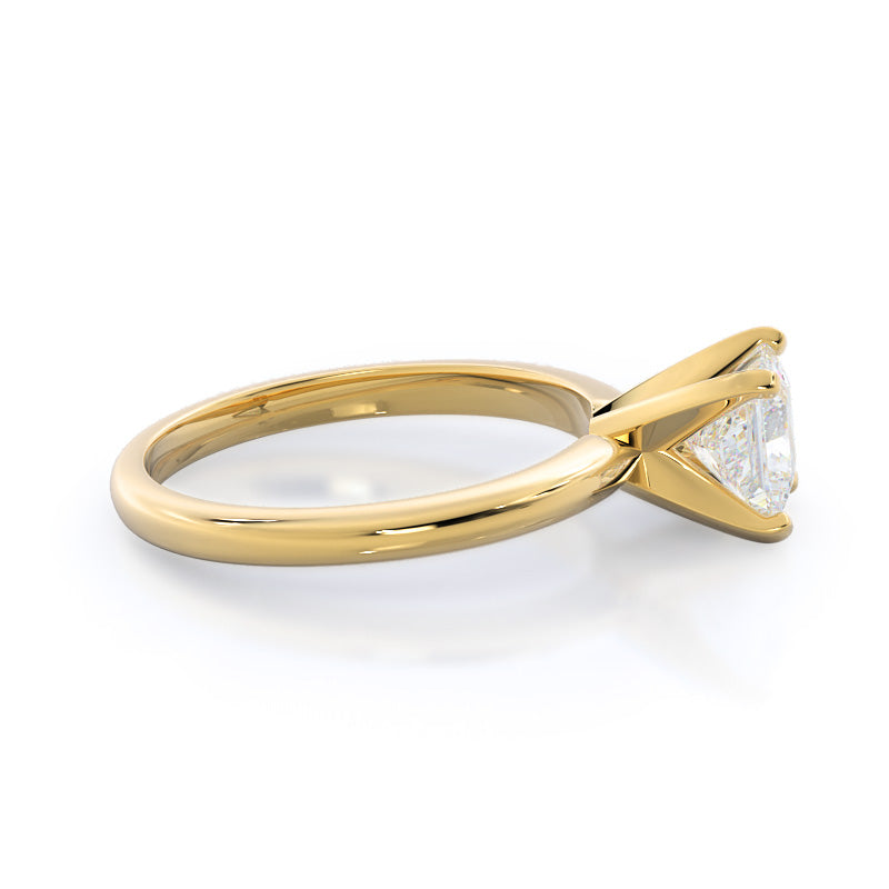 Classic Four Prong Solitaire Diamond Engagement Ring with Princess Cut Diamond in 14KT Yellow Gold view 3
