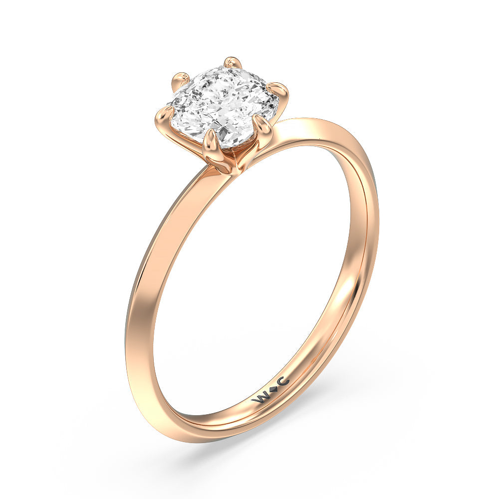 Six Prong Knife Edge Petite Engagement Ring with Cushion Cut Diamond in 14KT Rose Gold view 4

