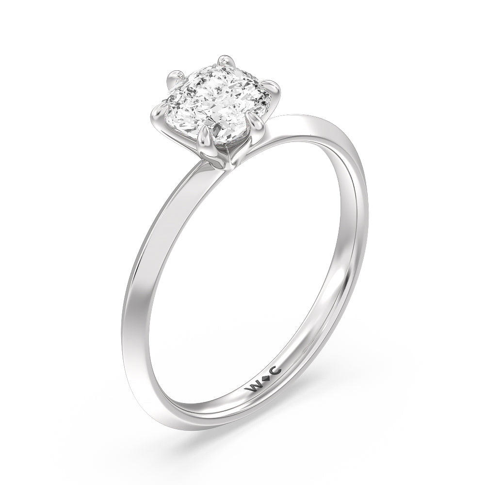 Six Prong Knife Edge Petite Engagement Ring with Cushion Cut Diamond in 14KT Platinum view 4

