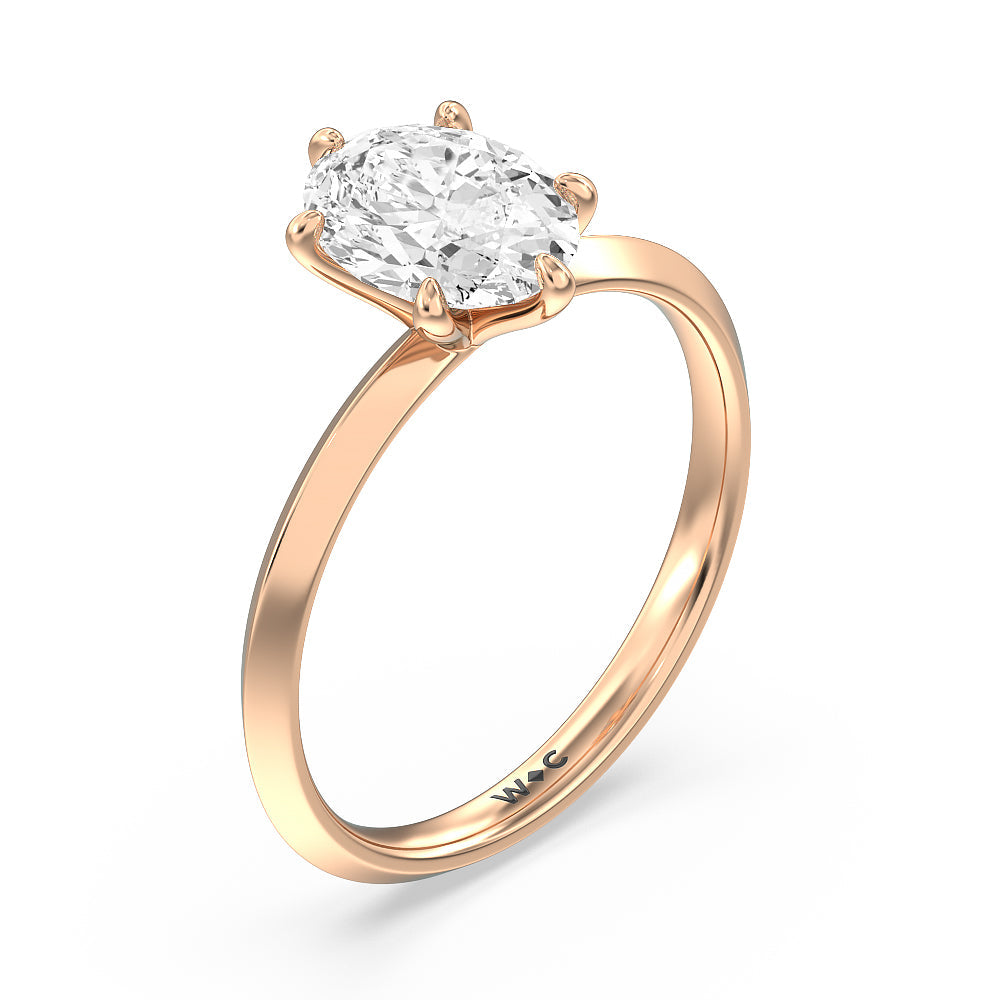 Six Prong Knife Edge Petite Engagement Ring with Oval Cut Diamond in 14KT Rose Gold view 4
