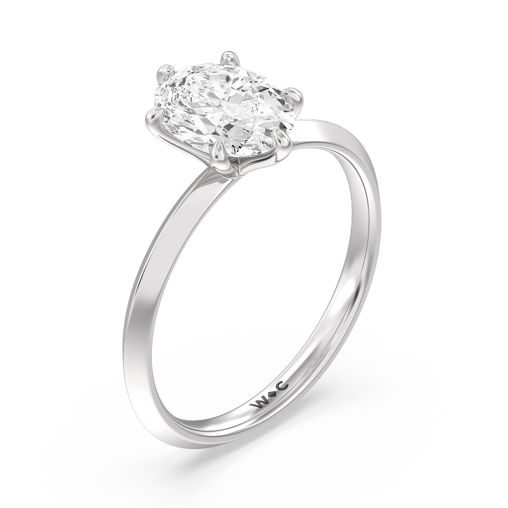 Six Prong Knife Edge Petite Engagement Ring with Oval Cut Diamond in 14KT Platinum view 4
