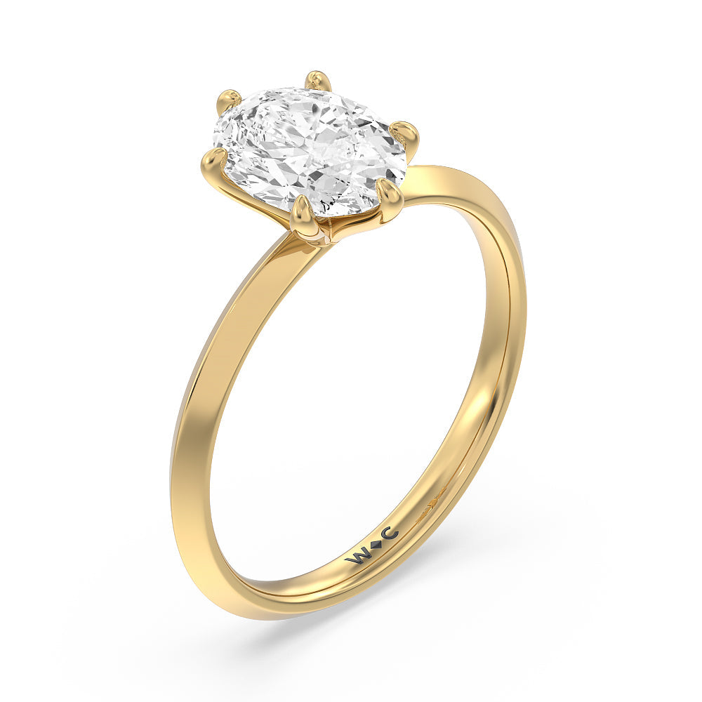 Six Prong Knife Edge Petite Engagement Ring with Oval Cut Diamond in 14KT Yellow Gold view 4
