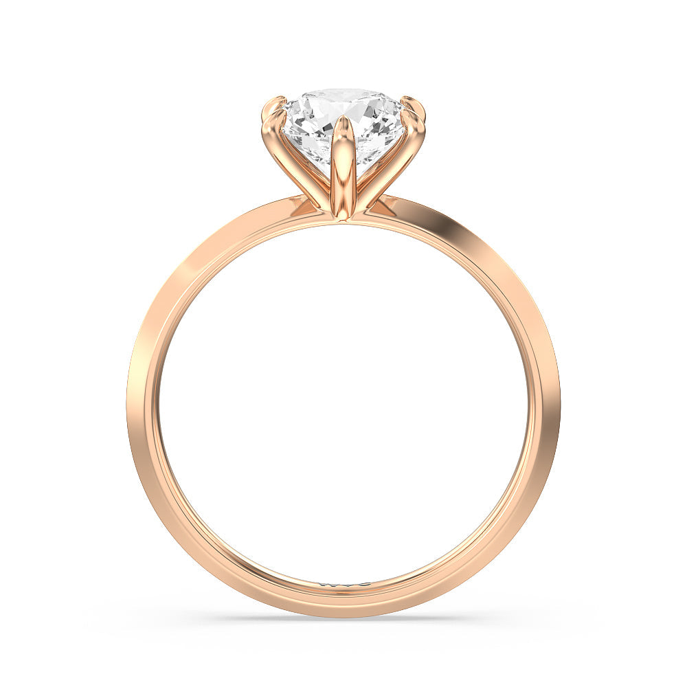 Six Prong Knife Edge Petite Engagement Ring with Round Cut Diamond in 14KT Rose Gold view 3
