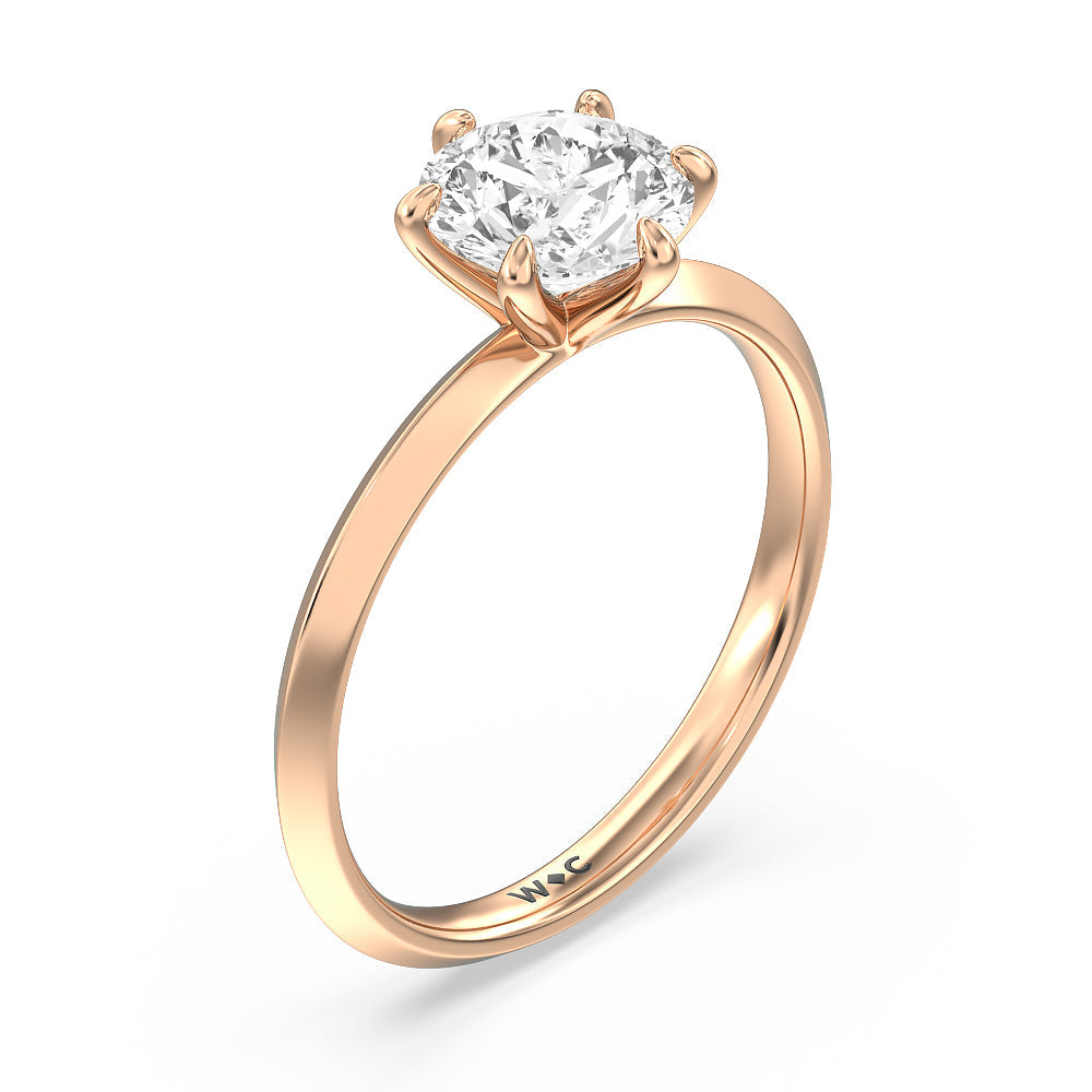 Six Prong Knife Edge Petite Engagement Ring with Round Cut Diamond in 14KT Rose Gold view 4
