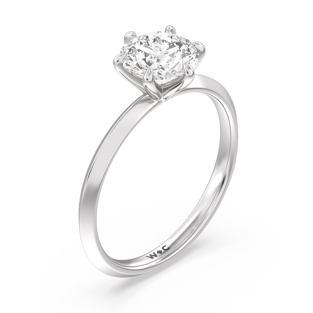 Six Prong Knife Edge Petite Engagement Ring with Round Cut Diamond in 14KT Platinum view 4
