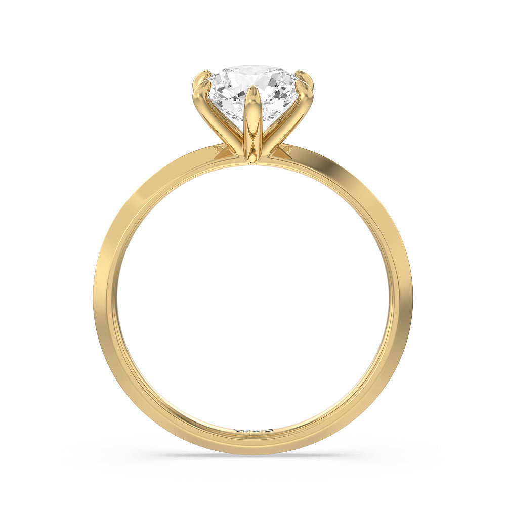 Six Prong Knife Edge Petite Engagement Ring with Round Cut Diamond in 14KT Yellow Gold view 3
