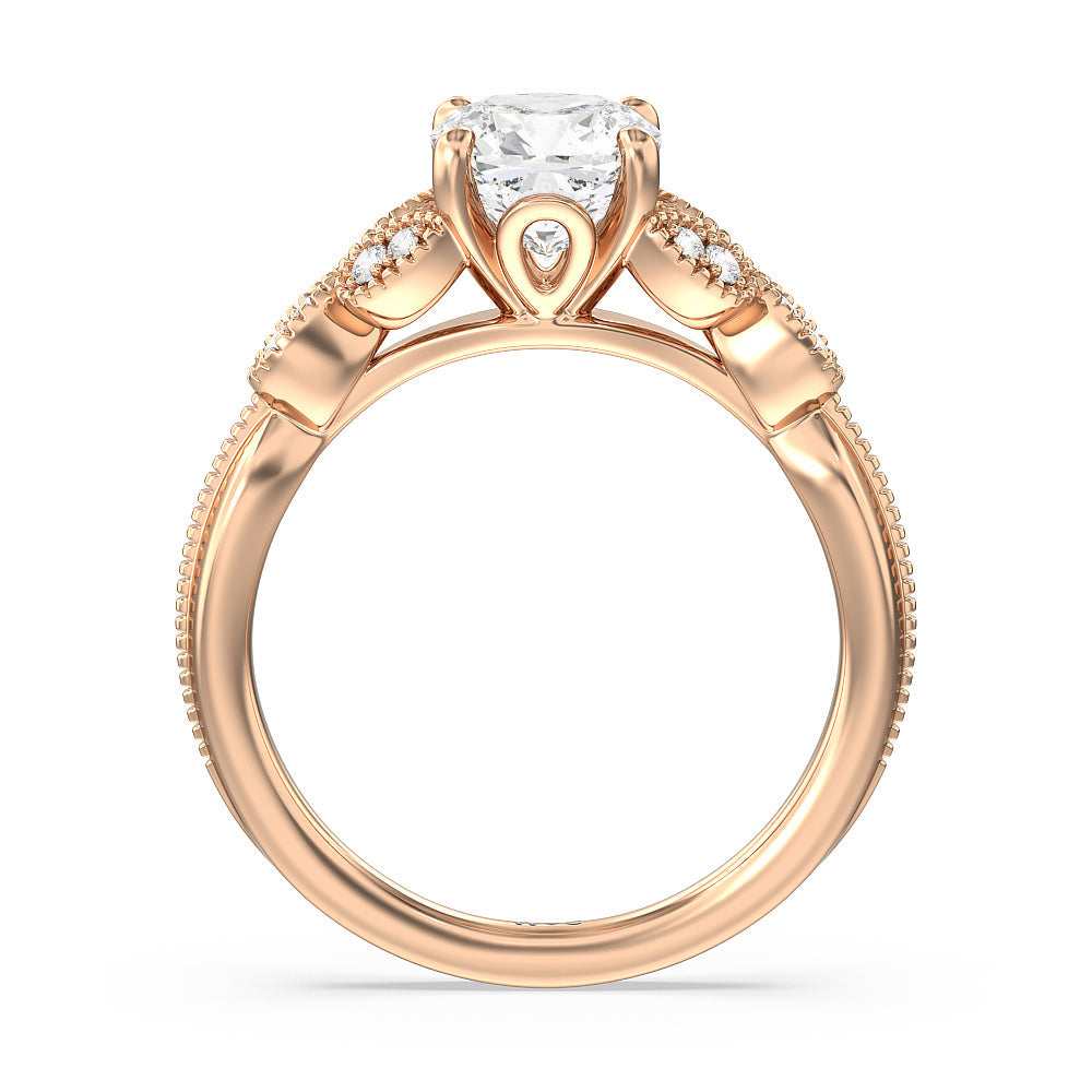 Cushion Cut Vintage Filigree Leaf Engagement Ring with Lab Grown Diamond in 14KT Rose Gold view 2
