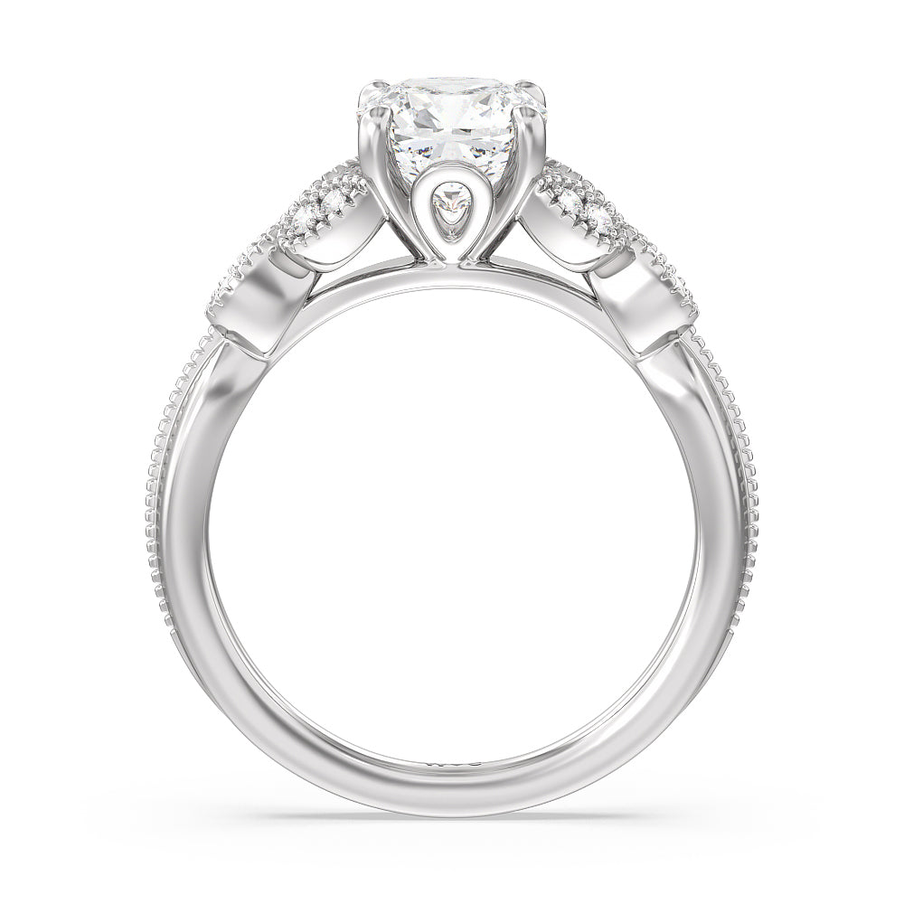 Cushion Cut Vintage Filigree Leaf Engagement Ring with Lab Grown Diamond in 14KT Platinum view 2
