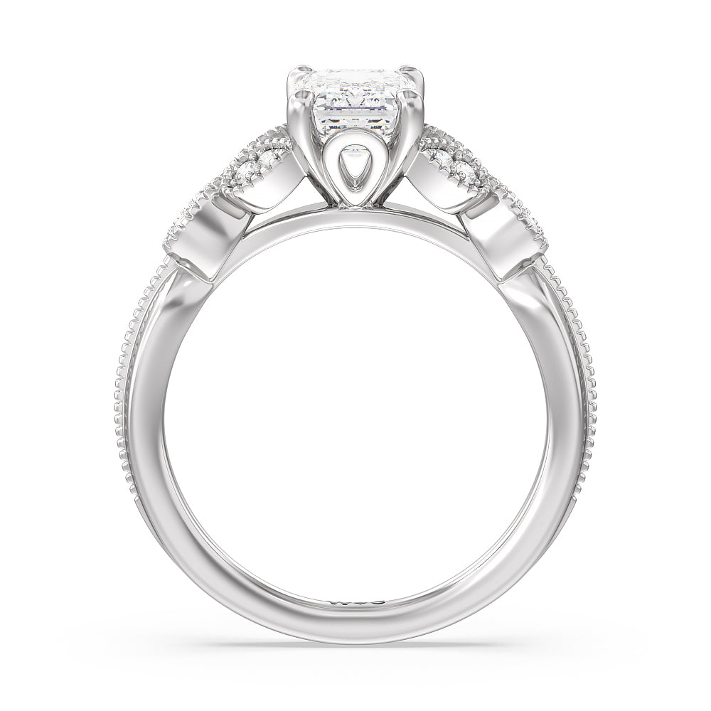 Emerald Cut Vintage Filigree Leaf Engagement Ring with Lab Grown Diamond in 14KT Platinum view 2
