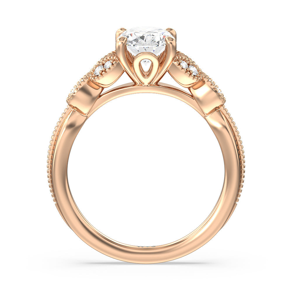 Oval Cut Vintage Filigree Leaf Engagement Ring with Lab Grown Diamond in 14KT Rose Gold view 2
