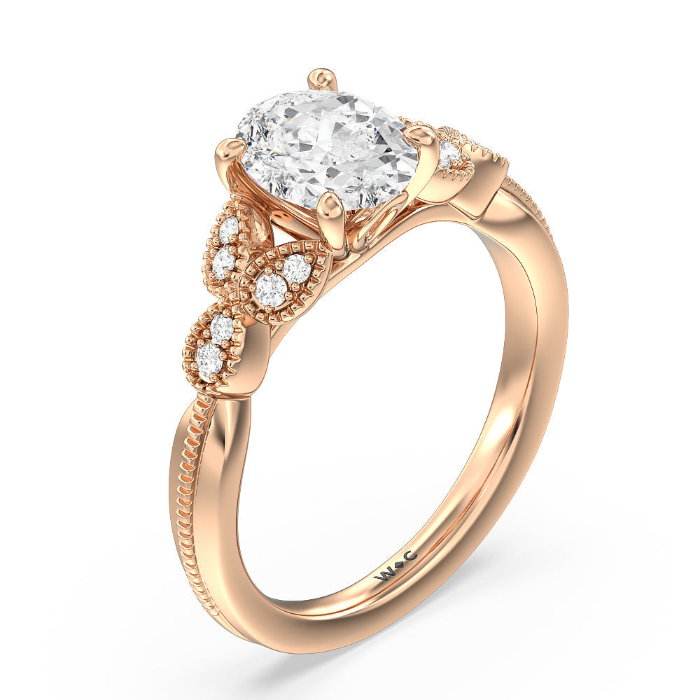 Oval Cut Vintage Filigree Leaf Engagement Ring with Lab Grown Diamond in 14KT Rose Gold view 3
