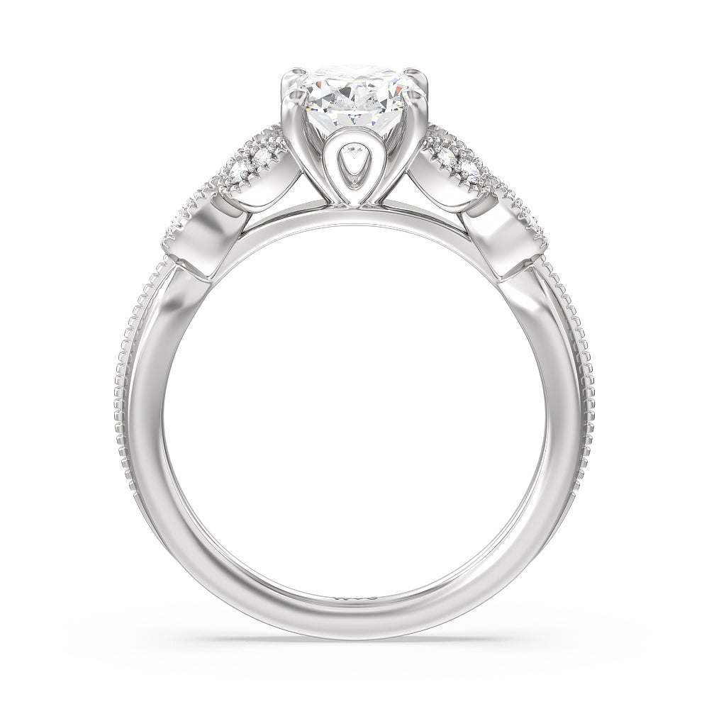 Oval Cut Vintage Filigree Leaf Engagement Ring with Lab Grown Diamond in 14KT Platinum view 2

