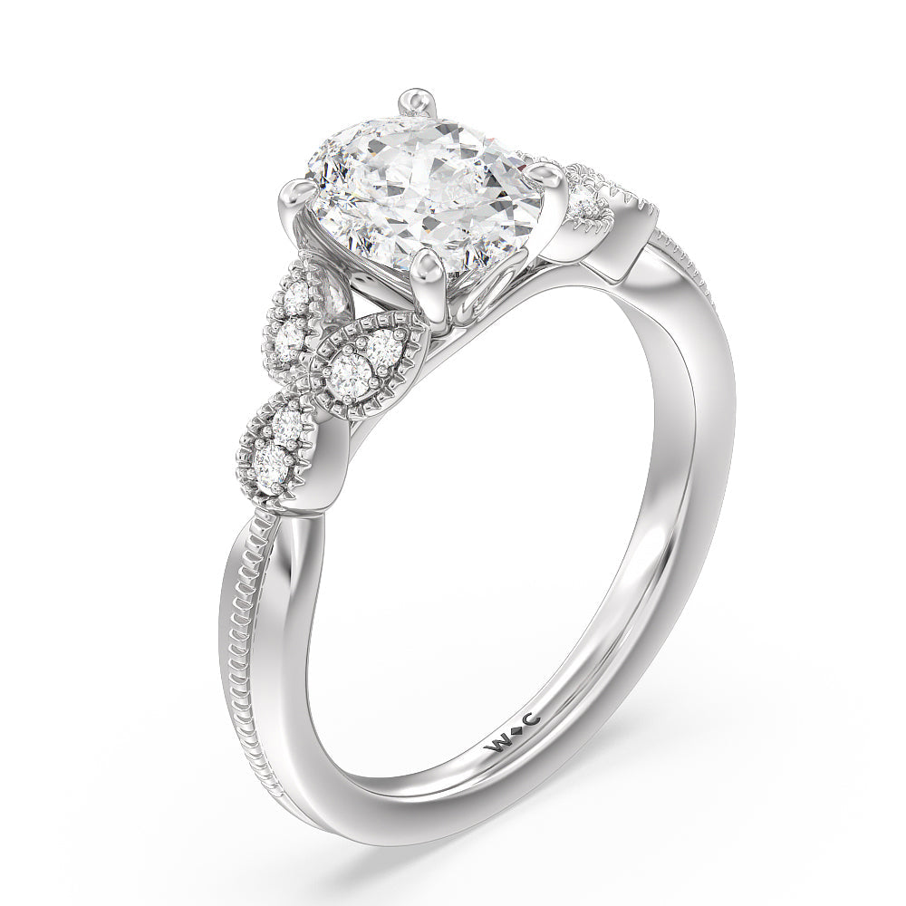 Oval Cut Vintage Filigree Leaf Engagement Ring with Lab Grown Diamond in 14KT Platinum view 3
