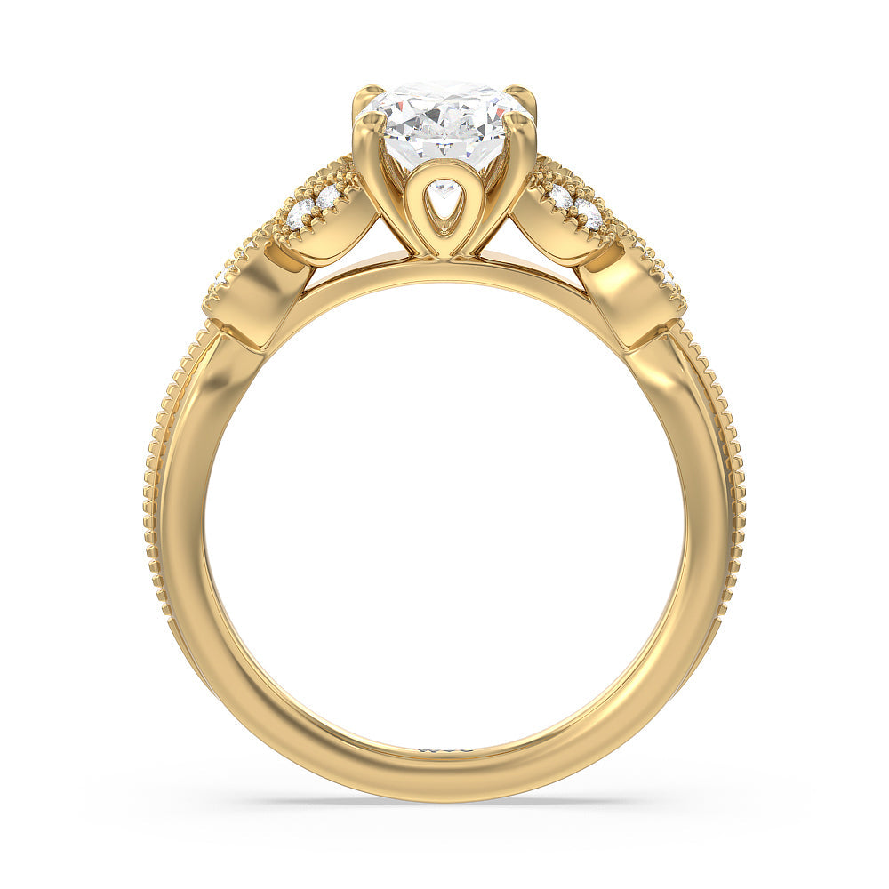 Oval Cut Vintage Filigree Leaf Engagement Ring with Lab Grown Diamond in 14KT Yellow Gold view 2
