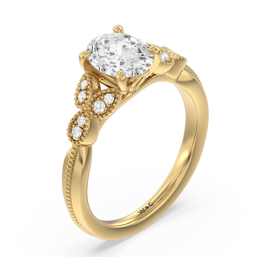 Oval Cut Vintage Filigree Leaf Engagement Ring with Lab Grown Diamond in 14KT Yellow Gold view 3
