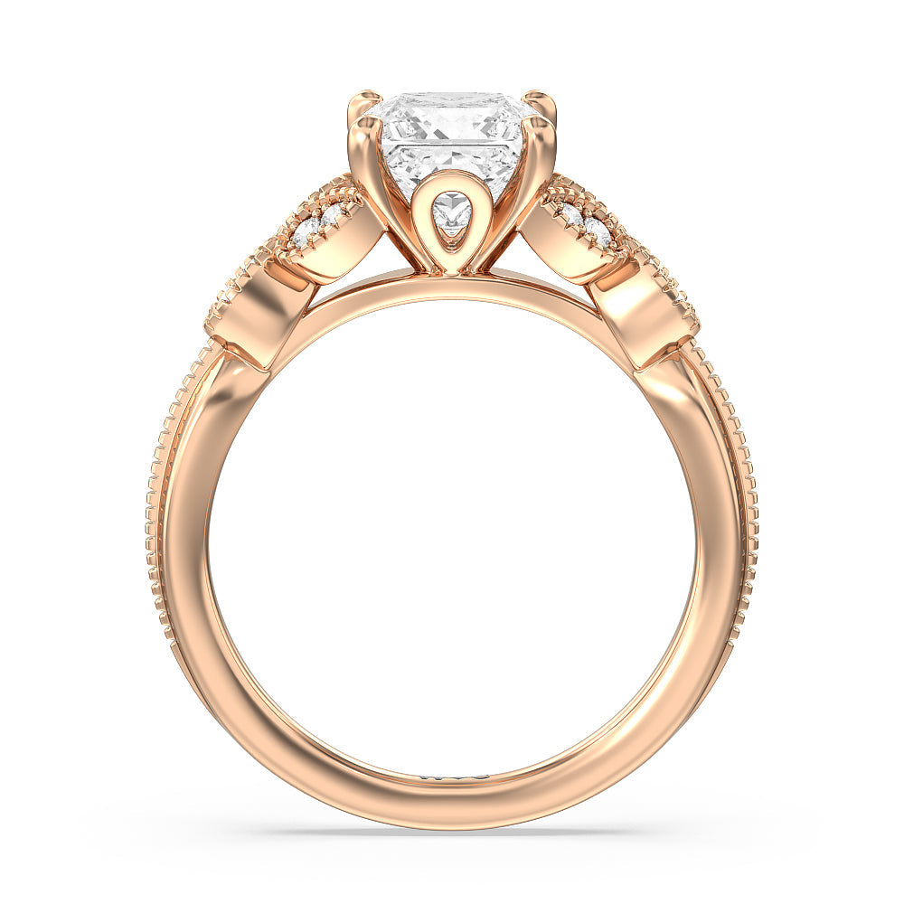 Princess Cut Vintage Filigree Leaf Engagement Ring with Lab Grown Diamond in 14KT Rose Gold view 2
