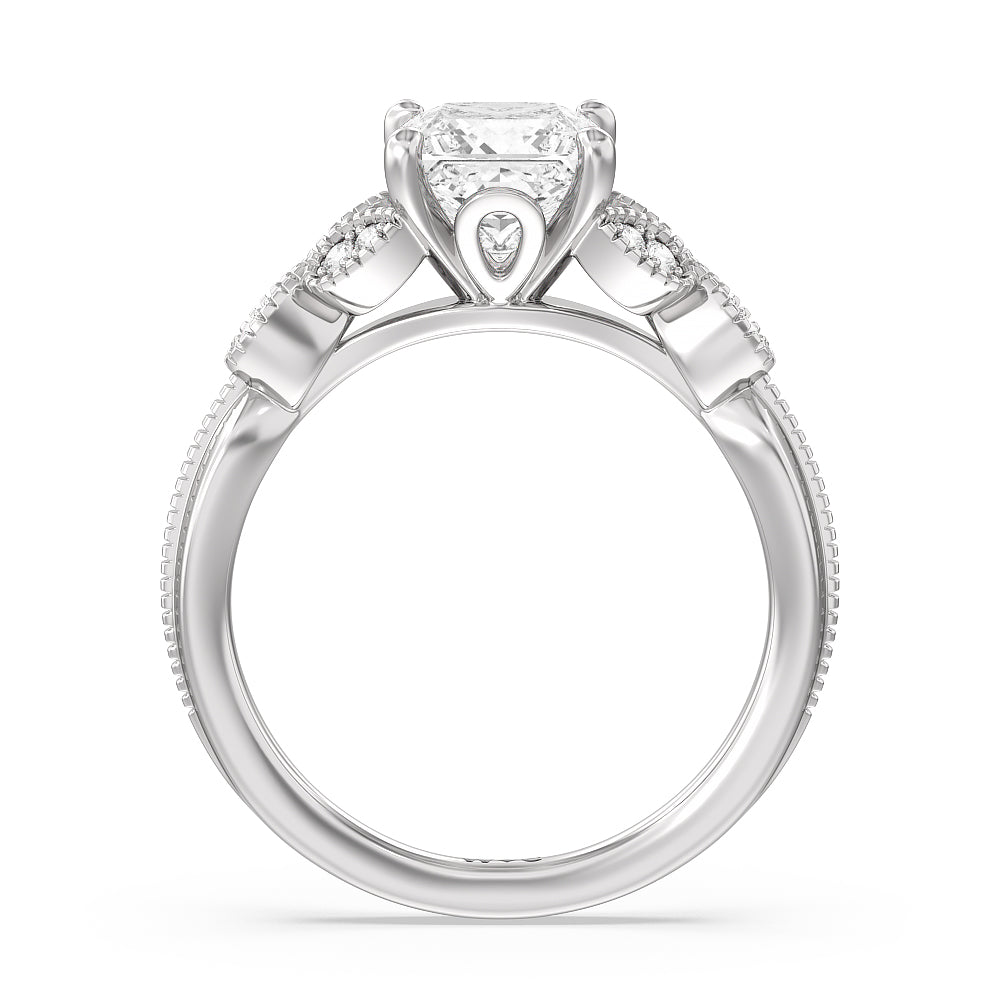 Princess Cut Vintage Filigree Leaf Engagement Ring with Lab Grown Diamond in 14KT Platinum view 2
