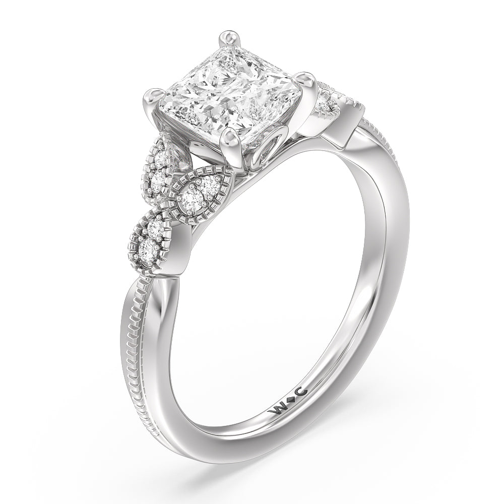 Princess Cut Vintage Filigree Leaf Engagement Ring with Lab Grown Diamond in 14KT Platinum view 3
