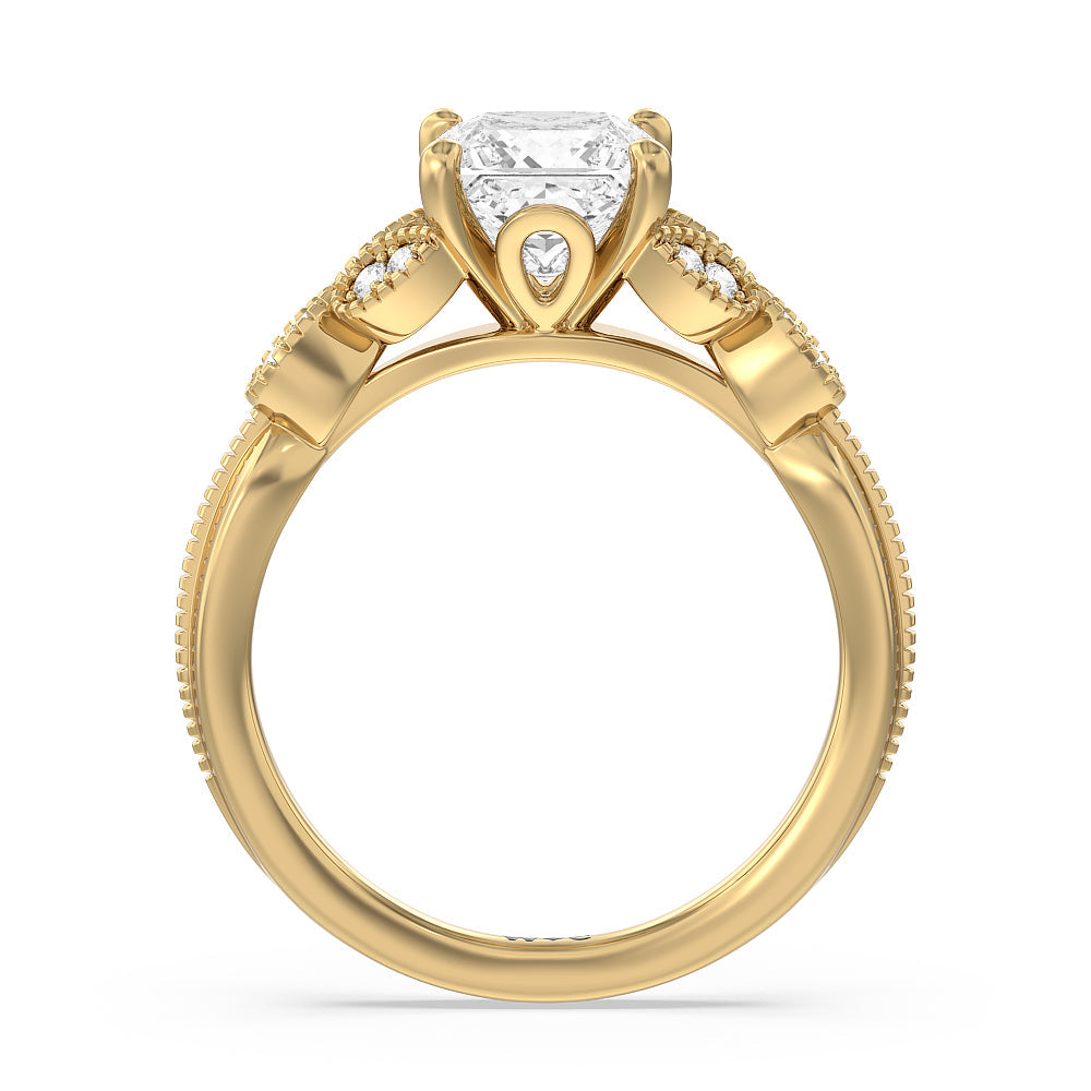 Princess Cut Vintage Filigree Leaf Engagement Ring with Lab Grown Diamond in 14KT Yellow Gold view 2
