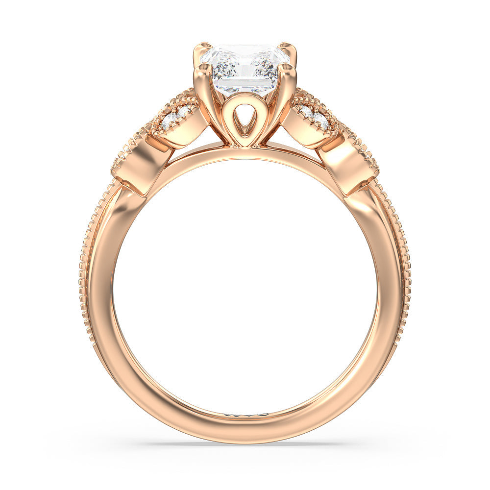 Radiant Cut Vintage Filigree Leaf Engagement Ring with Lab Grown Diamond in 14KT Rose Gold view 2
