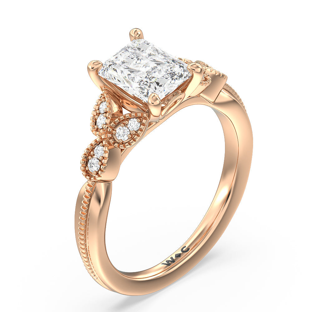 Radiant Cut Vintage Filigree Leaf Engagement Ring with Lab Grown Diamond in 14KT Rose Gold view 3
