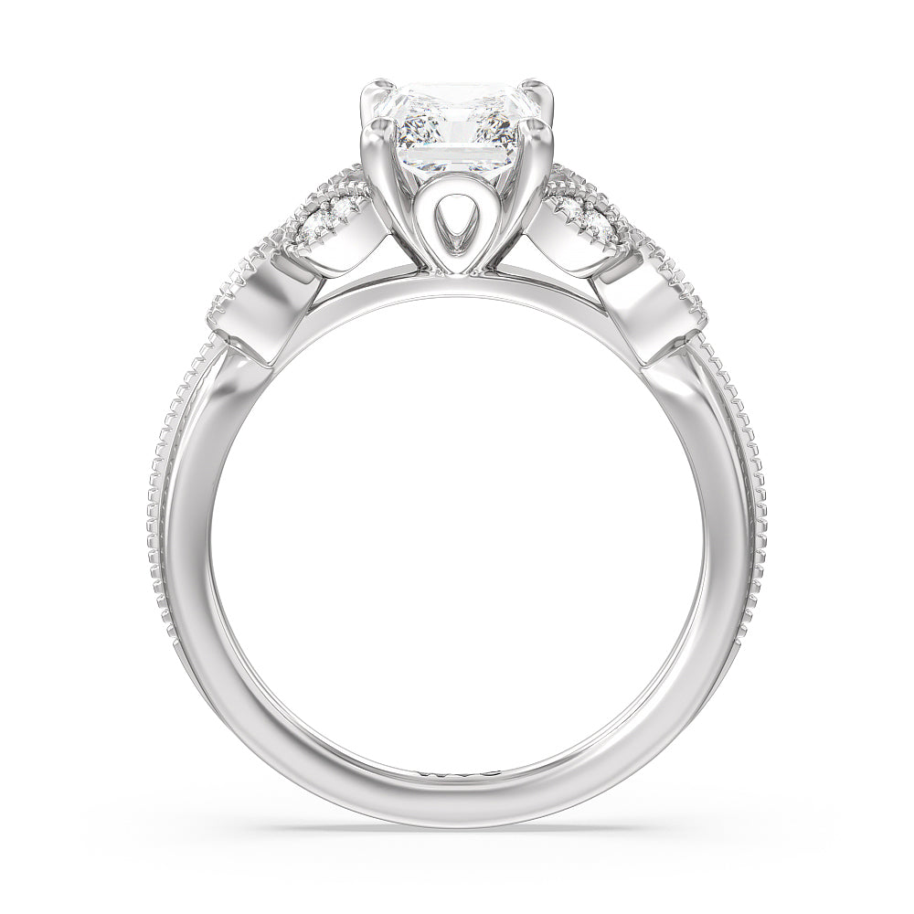 Radiant Cut Vintage Filigree Leaf Engagement Ring with Lab Grown Diamond in 14KT Platinum view 2
