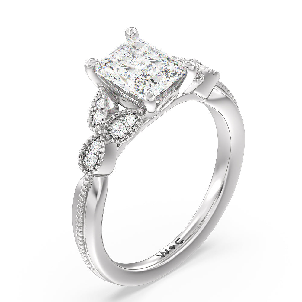 Radiant Cut Vintage Filigree Leaf Engagement Ring with Lab Grown Diamond in 14KT Platinum view 3

