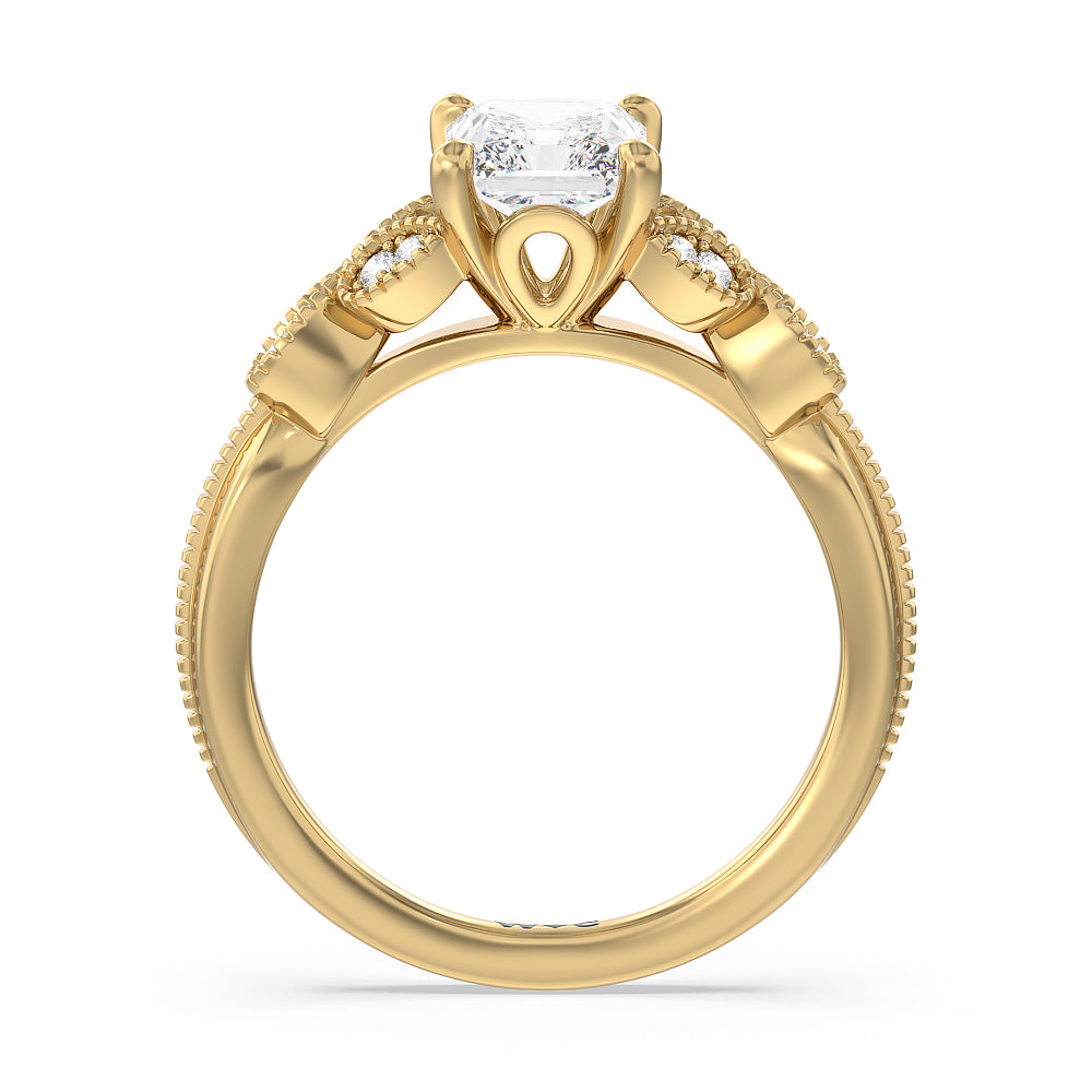 Radiant Cut Vintage Filigree Leaf Engagement Ring with Lab Grown Diamond in 14KT Yellow Gold view 2
