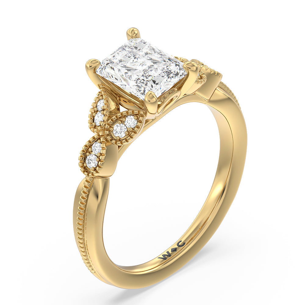 Radiant Cut Vintage Filigree Leaf Engagement Ring with Lab Grown Diamond in 14KT Yellow Gold view 3
