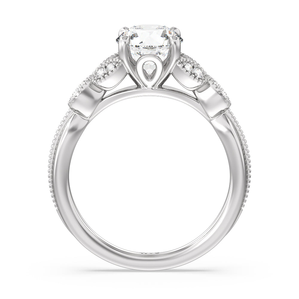 Round Cut Vintage Filigree Leaf Engagement Ring with Lab Grown Diamond in 14KT Platinum view 2
