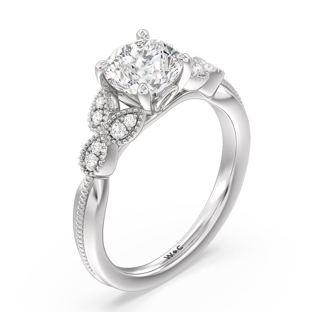 Round Cut Vintage Filigree Leaf Engagement Ring with Lab Grown Diamond in 14KT Platinum view 3
