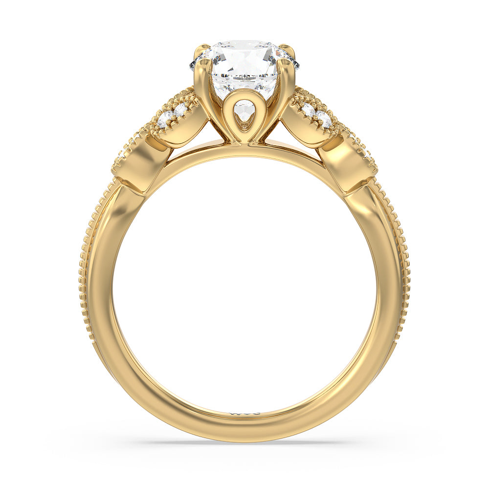 Round Cut Vintage Filigree Leaf Engagement Ring with Lab Grown Diamond in 14KT Yellow Gold view 2
