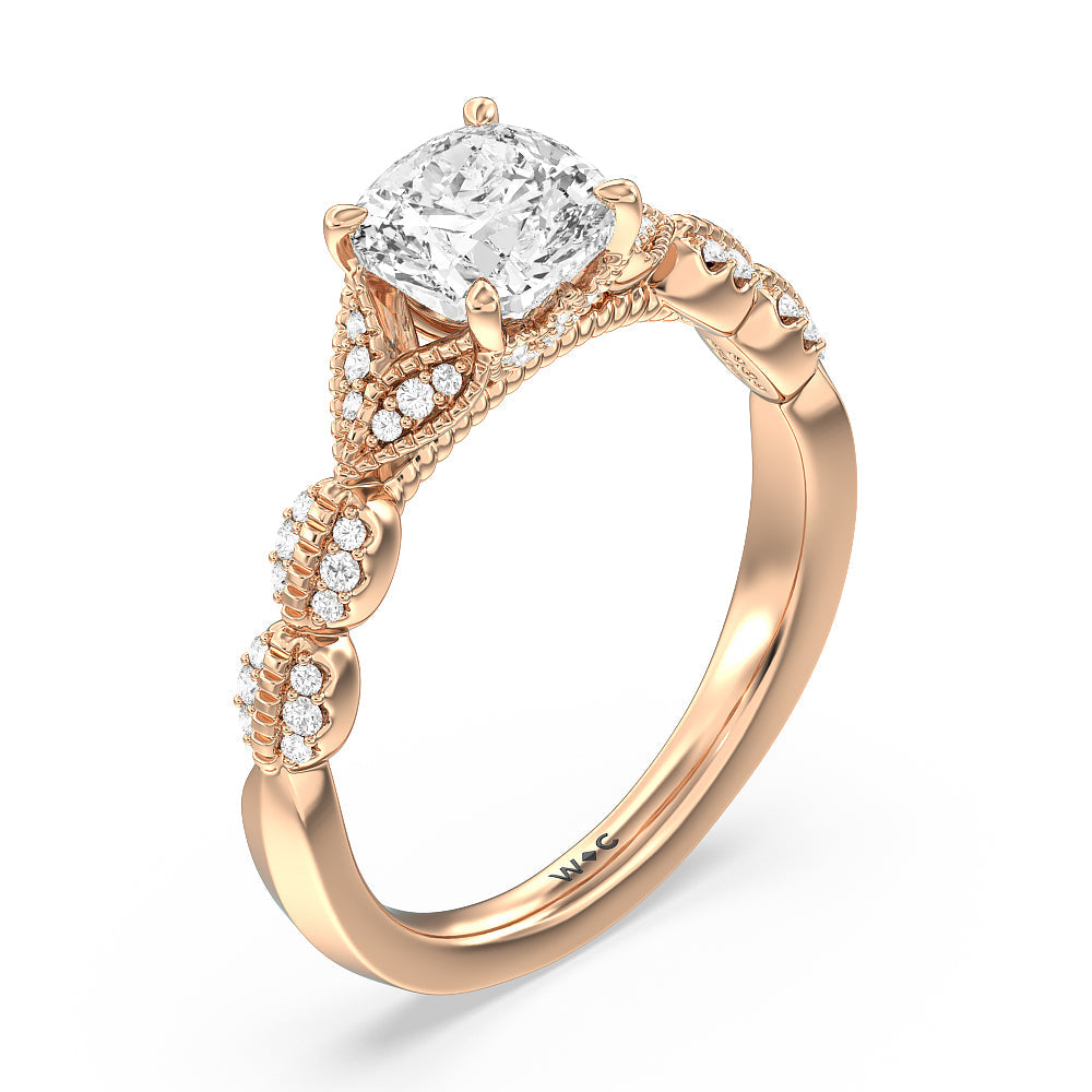 Vintage Filigree Petal Engagement Ring with Cushion Cut Diamond in 14KT Rose Gold view 3
